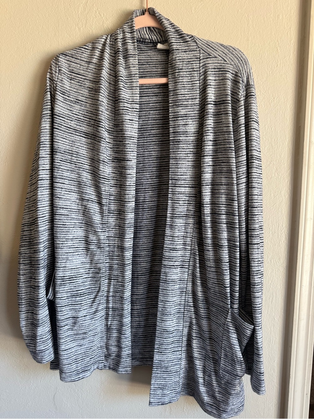 GAP Softspun Striped Open Front Cardigan Sweater Pocket Large L
